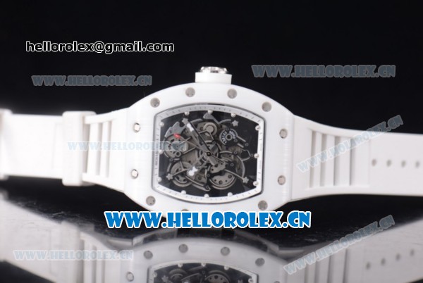 Richard Mille RM 055 Miyota 9015 Automatic Steel Case with Skeleton Dial Dot Markers White Inner Bezel and White Rubber Strap - Click Image to Close